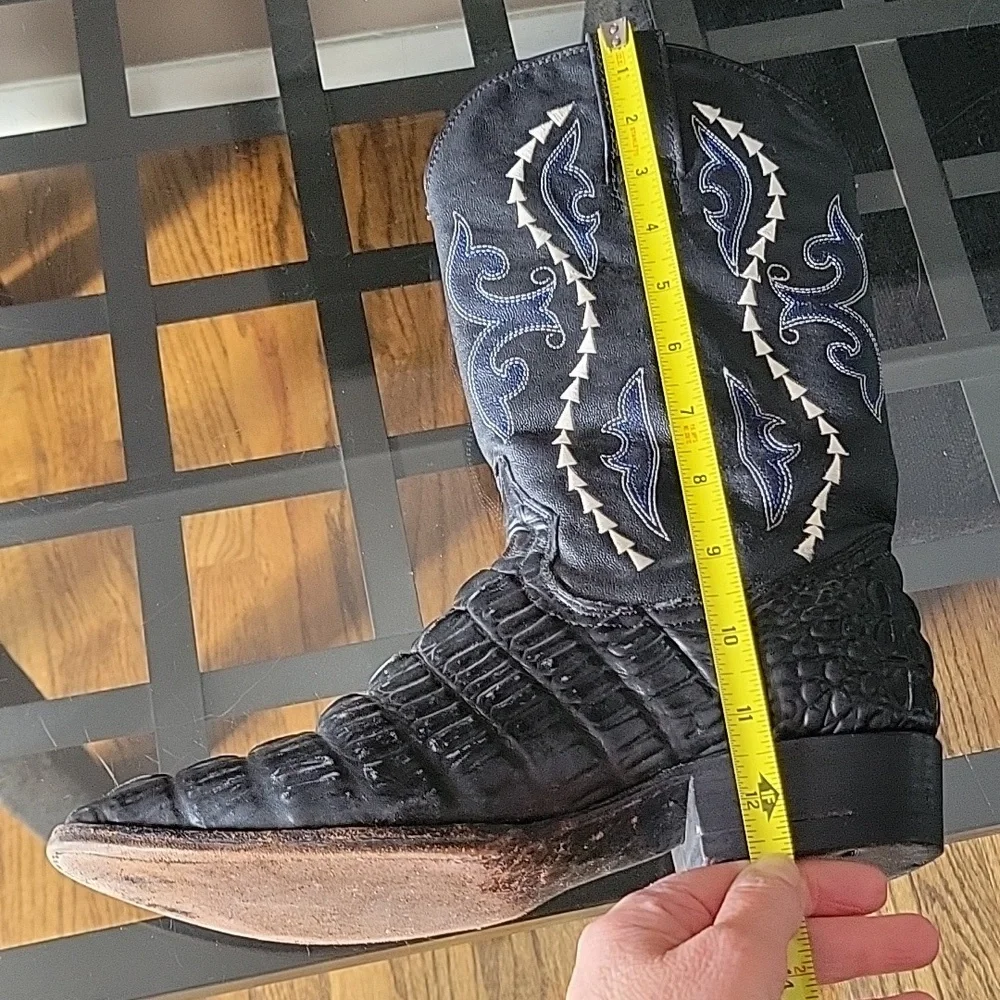 Gran Lider Black Caiman Exotic Leather Crocodile Western Embroidery Boots Unisex
